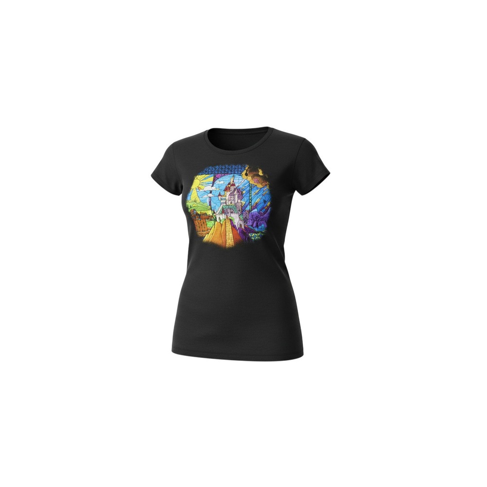 Disney T-Shirt Womens Medium Black Stained Glass Sleeping Beauty Castle Graphic